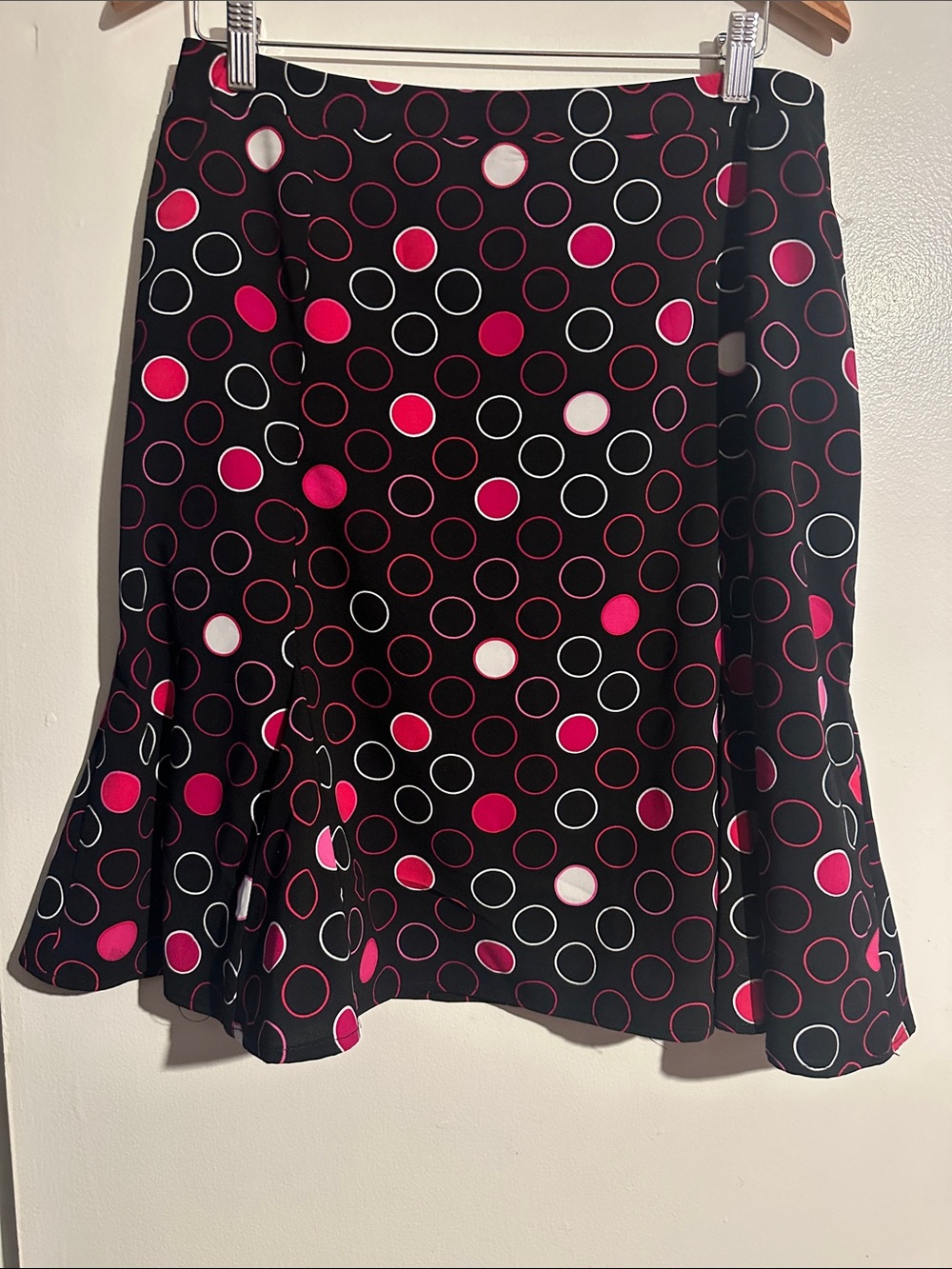 Black A-Line Skirt with Pink and White Polka Dot Accent